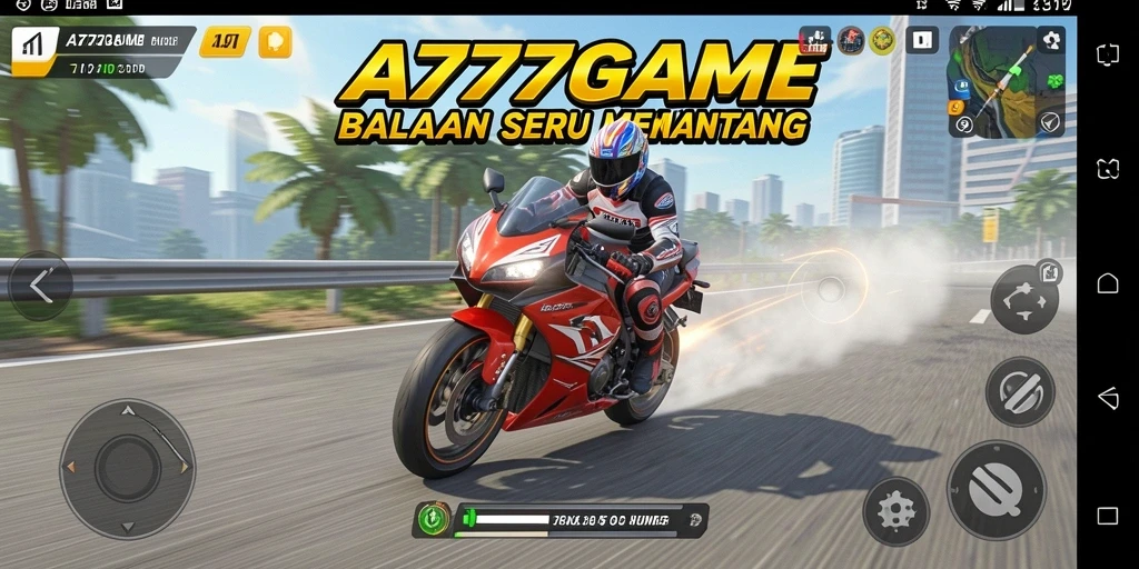 Tampilan gameplay seru di A777GAME saat balapan motor.