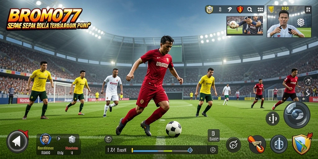 Tampilan gameplay BROMO77 yang mendebarkan dengan aksi sepak bola nyata.