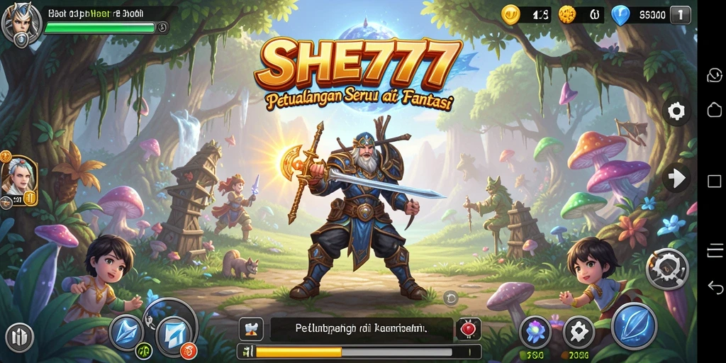 Screenshot utama SHE777 menampilkan gameplay petualangan yang mengasyikkan dan penuh warna.