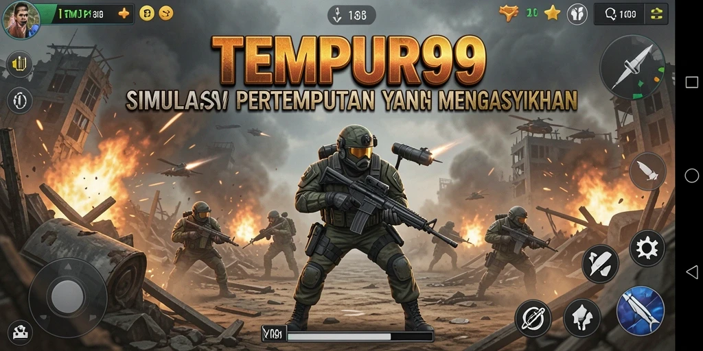 Screenshot gameplay TEMPUR99 menunjukkan aksi pertempuran yang mendebarkan.