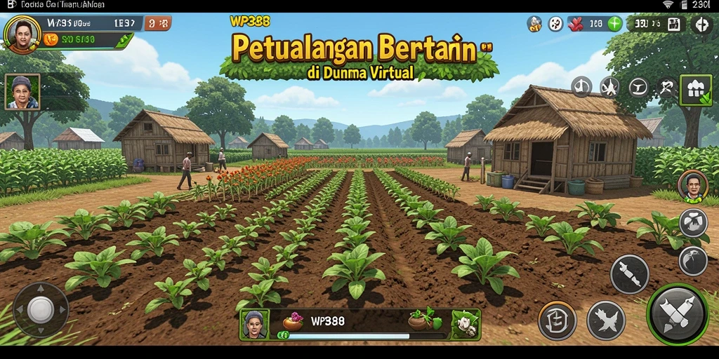 Screenshot gameplay WP888 yang menunjukkan aktivitas bertani yang seru.